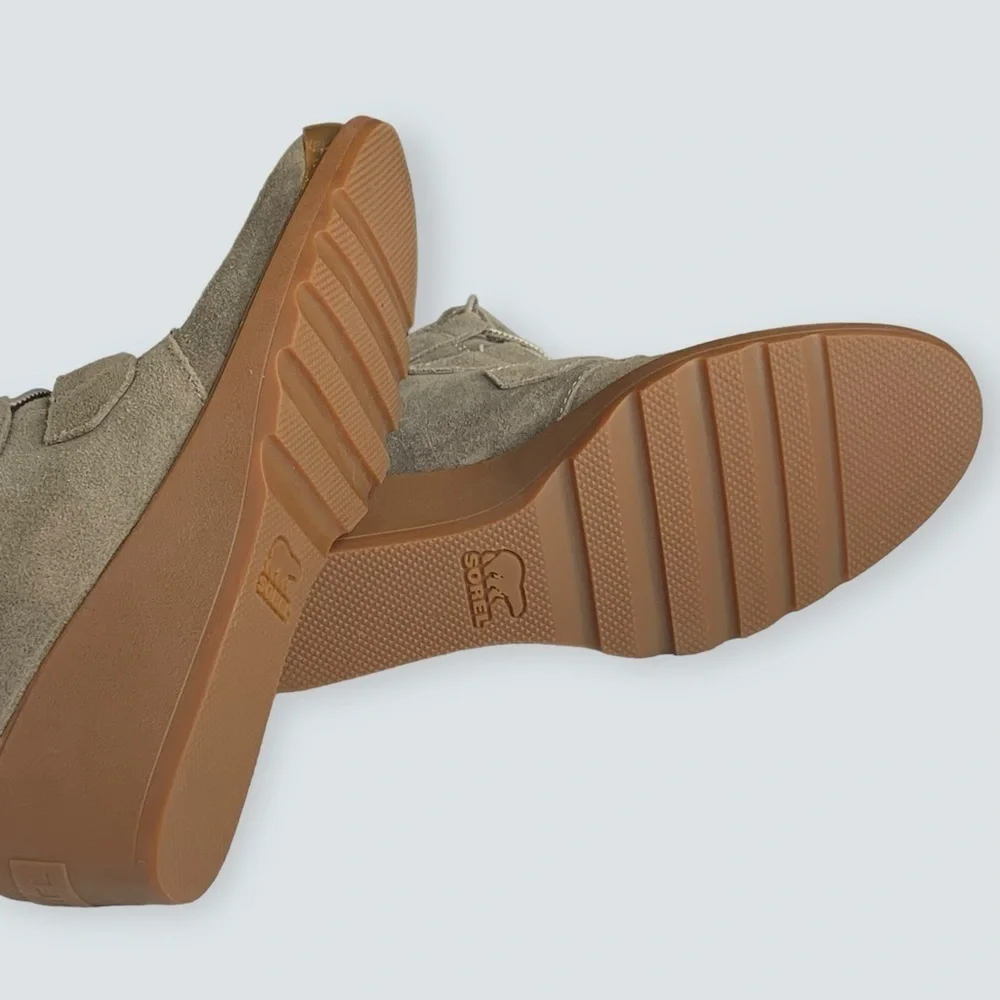 Sorel Wedges in Taupe Suede with Gum Soles